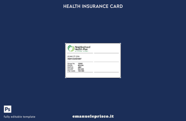 modello di tessera di assicurazione sanitaria del Rhode Island in stile verifica